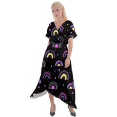 Wallpaper Pattern Rainbow Cross Front Sharkbite Hem Maxi Dress