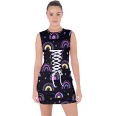 Wallpaper Pattern Rainbow Lace Up Front Bodycon Dress