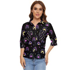 Wallpaper Pattern Rainbow Women s Quarter Sleeve Pocket Shirt