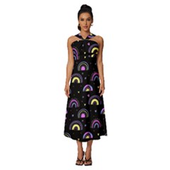 Wallpaper Pattern Rainbow Sleeveless Cross Front Cocktail Midi Chiffon Dress