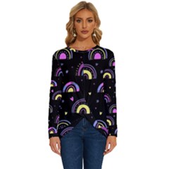 Wallpaper Pattern Rainbow Long Sleeve Crew Neck Pullover Top