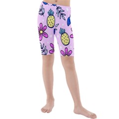 Flowers Petals Pineapples Fruit Kids  Mid Length Swim Shorts