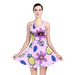 Flowers Petals Pineapples Fruit Reversible Skater Dress