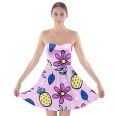 Flowers Petals Pineapples Fruit Strapless Bra Top Dress