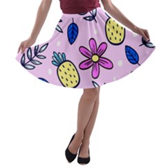 Flowers Petals Pineapples Fruit A-line Skater Skirt