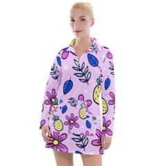 Flowers Petals Pineapples Fruit Women s Long Sleeve Casual Dress