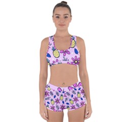 Flowers Petals Pineapples Fruit Racerback Boyleg Bikini Set by Maspions