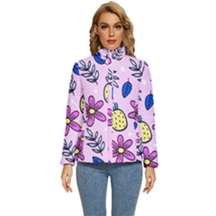 Flowers Petals Pineapples Fruit Women s Puffer Bubble Jacket Coat