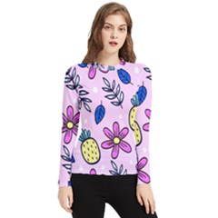 Flowers Petals Pineapples Fruit Women s Long Sleeve Rash Guard