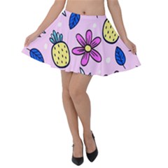 Flowers Petals Pineapples Fruit Velvet Skater Skirt