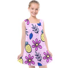 Flowers Petals Pineapples Fruit Kids  Cross Back Dress