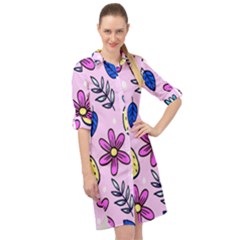 Flowers Petals Pineapples Fruit Long Sleeve Mini Shirt Dress by Maspions