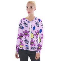 Flowers Petals Pineapples Fruit Velvet Zip Up Jacket by Maspions