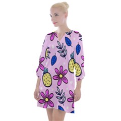 Flowers Petals Pineapples Fruit Open Neck Shift Dress