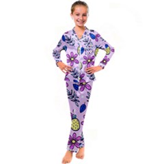 Flowers Petals Pineapples Fruit Kids  Satin Long Sleeve Pajamas Set by Maspions