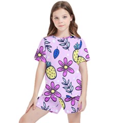 Flowers Petals Pineapples Fruit Kids  T-shirt And Sports Shorts Set