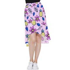 Flowers Petals Pineapples Fruit Frill Hi Low Chiffon Skirt