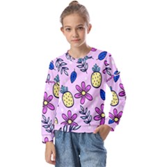 Flowers Petals Pineapples Fruit Kids  Long Sleeve T-shirt With Frill 