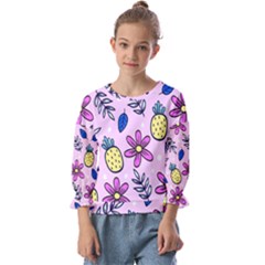 Flowers Petals Pineapples Fruit Kids  Cuff Sleeve Top