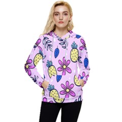 Flowers Petals Pineapples Fruit Women s Lightweight Drawstring Hoodie