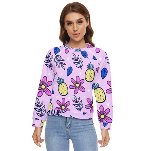 Flowers Petals Pineapples Fruit Women s Long Sleeve Raglan T-shirt by Maspions