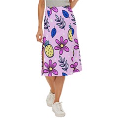 Flowers Petals Pineapples Fruit Midi Panel Skirt