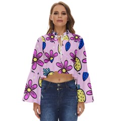 Flowers Petals Pineapples Fruit Boho Long Bell Sleeve Top