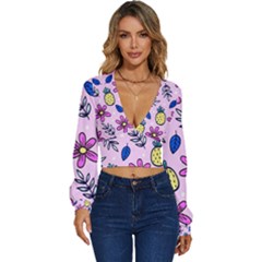 Flowers Petals Pineapples Fruit Long Sleeve Deep-v Velour Top