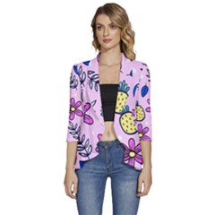 Flowers Petals Pineapples Fruit Women s 3/4 Sleeve Ruffle Edge Open Front Jacket by Maspions