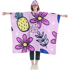 Flowers Petals Pineapples Fruit Women s Hooded Rain Ponchos