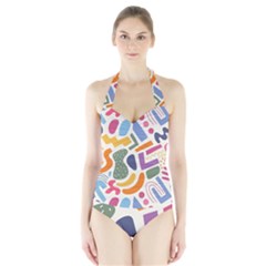 Abstract Pattern Background Halter Swimsuit