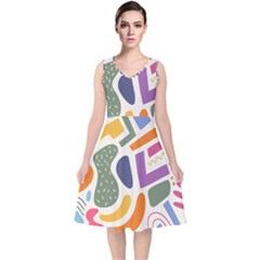 Abstract Pattern Background V-neck Midi Sleeveless Dress 