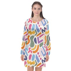 Abstract Pattern Background Long Sleeve Chiffon Shift Dress 