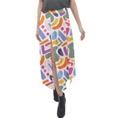 Abstract Pattern Background Velour Split Maxi Skirt