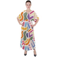 Abstract Pattern Background V-neck Boho Style Maxi Dress