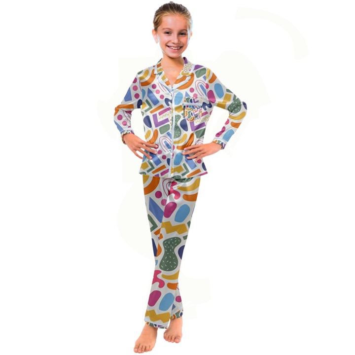 Abstract Pattern Background Kids  Satin Long Sleeve Pajamas Set