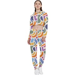 Abstract Pattern Background Cropped Zip Up Lounge Set by Maspions