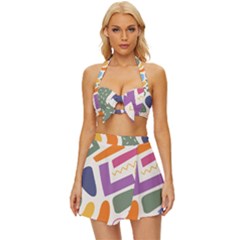 Abstract Pattern Background Vintage Style Bikini Top And Skirt Set 