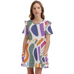 Abstract Pattern Background Kids  Frilly Sleeves Pocket Dress