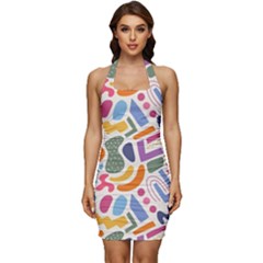 Abstract Pattern Background Sleeveless Wide Square Neckline Ruched Bodycon Dress