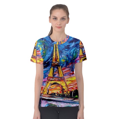 Eiffel Tower Starry Night Print Van Gogh Women s Sport Mesh T-shirt by Maspions