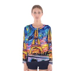 Eiffel Tower Starry Night Print Van Gogh Women s Long Sleeve T-shirt