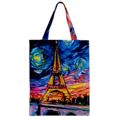 Eiffel Tower Starry Night Print Van Gogh Zipper Classic Tote Bag