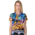 Eiffel Tower Starry Night Print Van Gogh V-Neck Sport Mesh T-Shirt View1