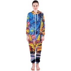 Eiffel Tower Starry Night Print Van Gogh Hooded Jumpsuit (ladies)