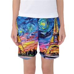 Eiffel Tower Starry Night Print Van Gogh Women s Basketball Shorts