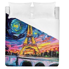 Eiffel Tower Starry Night Print Van Gogh Duvet Cover (queen Size) by Maspions