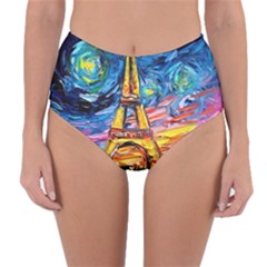 Eiffel Tower Starry Night Print Van Gogh Reversible High-waist Bikini Bottoms