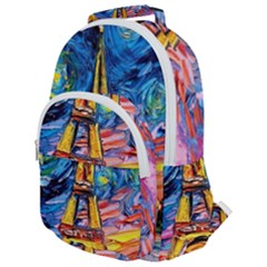 Eiffel Tower Starry Night Print Van Gogh Rounded Multi Pocket Backpack