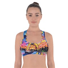 Eiffel Tower Starry Night Print Van Gogh Cross Back Sports Bra